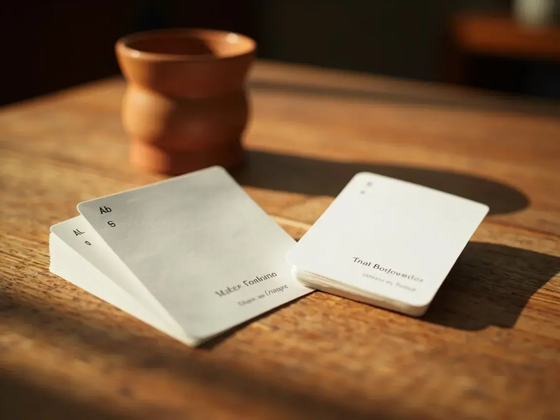 Two unlabeled paper score pads with different card stacks on walnut